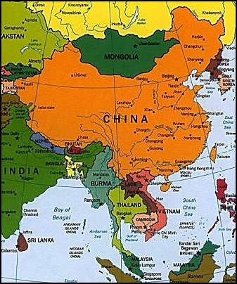 Map of China and south-east Asia